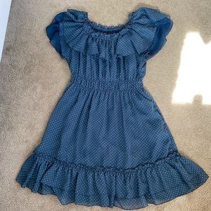 Blue ruffle polca dot midi dress